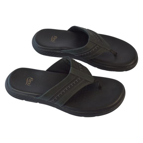 Men’s Black Leather Flexi Sandals Size 8.5 – Comfortable Slip-On Thongs main image 2